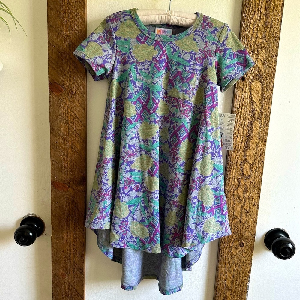 New LuLaRoe Girls Floral Short Sleeve Tunic Pocket Dress size 4